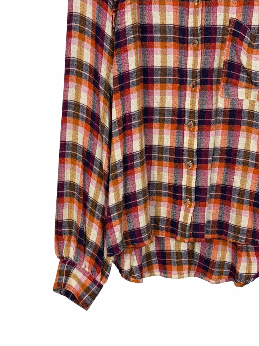 Anthropologie Pilcro Breezy Plaid Button Up Blouse Top Purple Orange Size XL - Picture 5 of 12